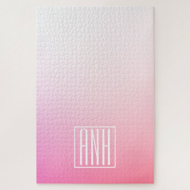 Puzzle Pink Ombre Gradation et vos initiales (Vertical)