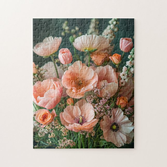Puzzle Pink Poppies and Snapdragon Blooms (Vertical)