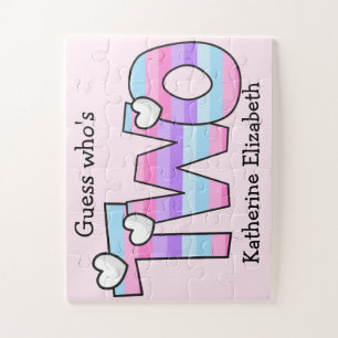 Puzzle Pink Purple Ombre Stripes Coeurs 2e anniversaire