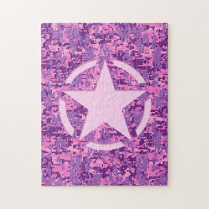 Puzzle Pink Star Deco on Digital Camo Style