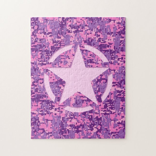 Puzzle Pink Star Deco on Digital Camo Style (Vertical)