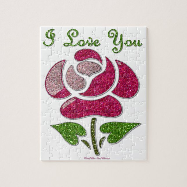 Puzzle Pink Stencil Rose I Love You (Vertical)