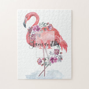 Puzzle Pink watercolor Flamingo .
