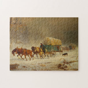 Puzzle Pionniers bravant une tempête de neige rentrant ch