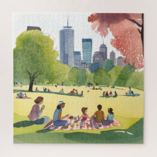 Puzzle Pique-nique à Boston Common   Peinture à l'aquarel