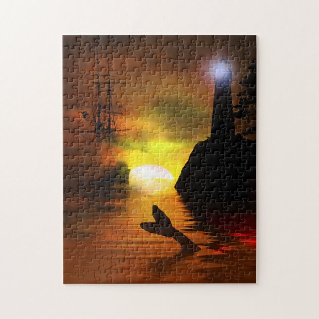 Puzzle Pirate Ship, Lighthouse and Whale's Tail (Vertical)
