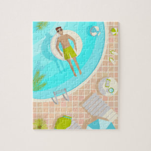 Puzzle Piscine mec sur la plage tropicale estivale vacanc