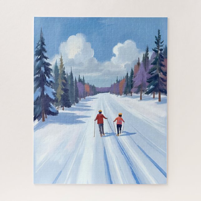 Puzzle Piste de ski | Ski alpin aquarelle hiver (Vertical)