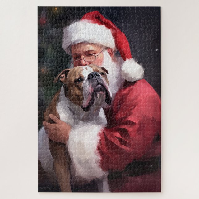 Puzzle Pitbull avec le Père Noël Fête de Noël (Vertical)