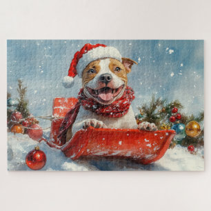 Puzzle Pitbull Chien dans la boue Laisser il neige Noël