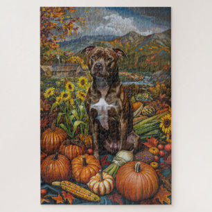 Puzzle Pitbull Chien Moisson Automne Thanksgiving
