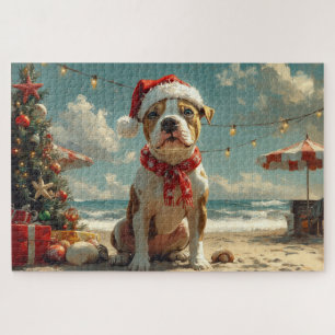 Puzzle Pitbull Chien Noël Plage Vintage