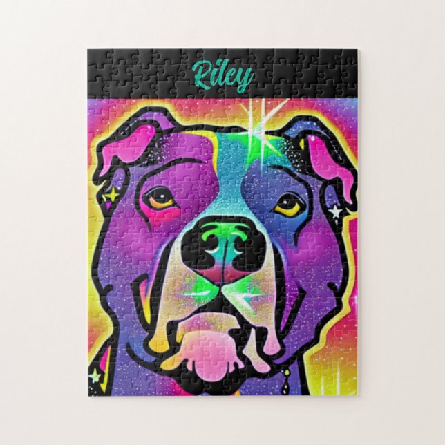 Puzzle Pitbull Chien Pop Art Personnalisé (Vertical)