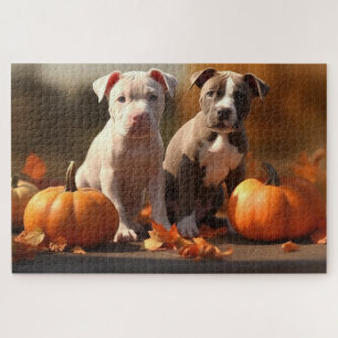 Puzzle Pitbull Chiot Automne Citrouille de plaisir