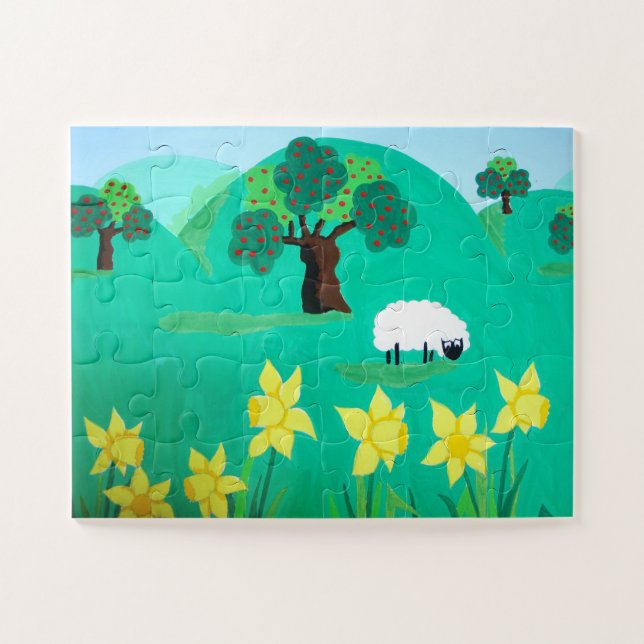Puzzle pittoresque illustration amusante de mouton mignon (Horizontal)