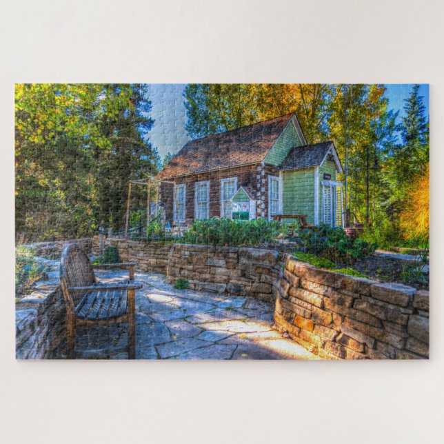 Puzzle Pittoresque rustique Cottage Jardin Banc Bois (Horizontal)