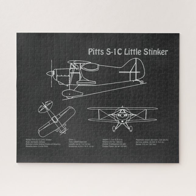 Puzzle Pitts S-1C - Plans de plan d'avion PD (Horizontal)