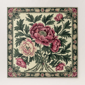 Puzzle Pivoine rose vintage et vert sauge William Morris