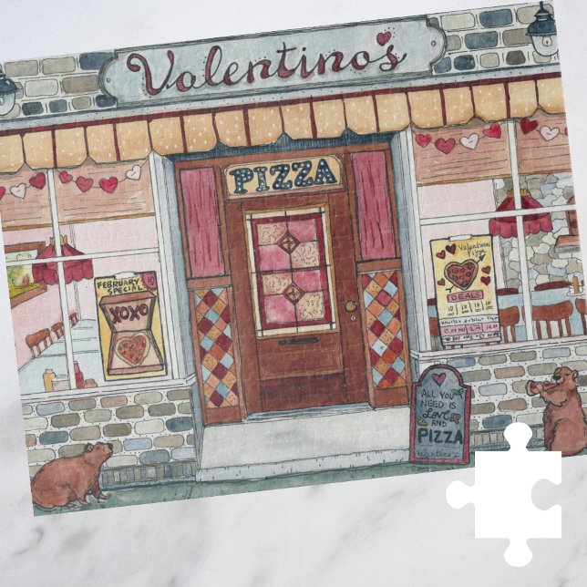 Puzzle Pizza Shop de Saint Valentin Aquarelle (Créateur téléchargé)