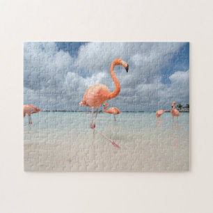 Puzzle Plage Aruba de Flamants roses