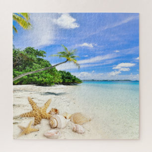 Puzzle Plage aux palmiers et coquillages