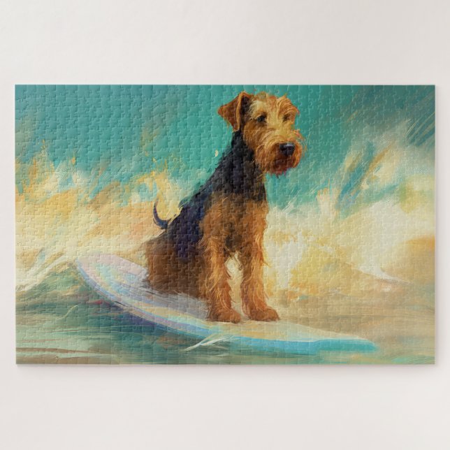 Puzzle Plage d'Airedale Surfing Painting (Horizontal)