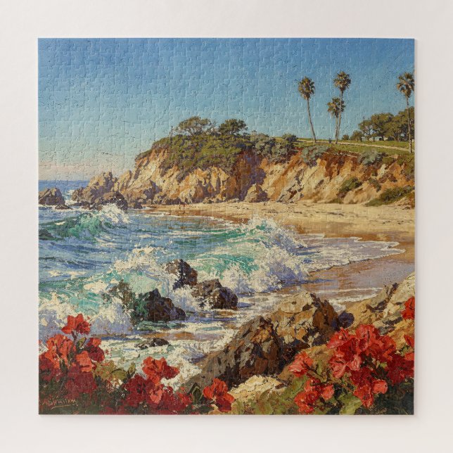 Puzzle Plage de Californie | Art côtier impressionniste (Vertical)