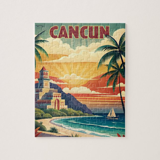 Puzzle Plage de Cancun Vintage voyage Mexique (Vertical)