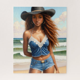 Puzzle Plage de cheveux en cuivre de cowgirl noire