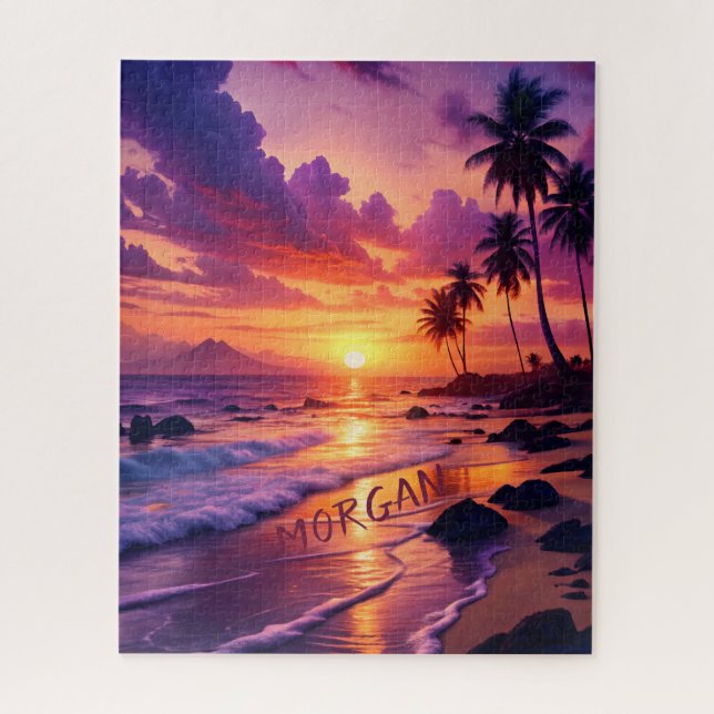 Puzzle Plage de coucher de soleil tropicale customisée -  (Vertical)