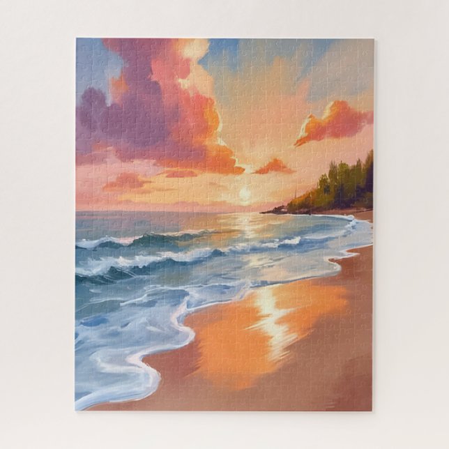 Puzzle Plage de l'heure dorée Coucher de soleil Peinture  (Vertical)