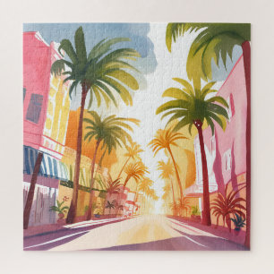 Puzzle Plage de Miami Peinture aquarelle colorée vive