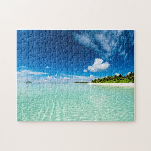 Puzzle Plage de palmiers bleu profond eaux aquamarines (Horizontal)
