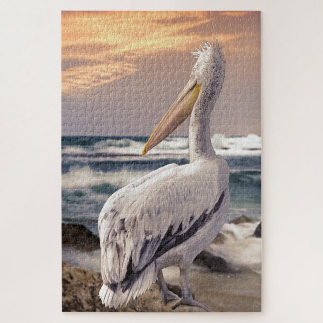Puzzle Plage de Pelican Ocean Waves coucher de soleil (Vertical)