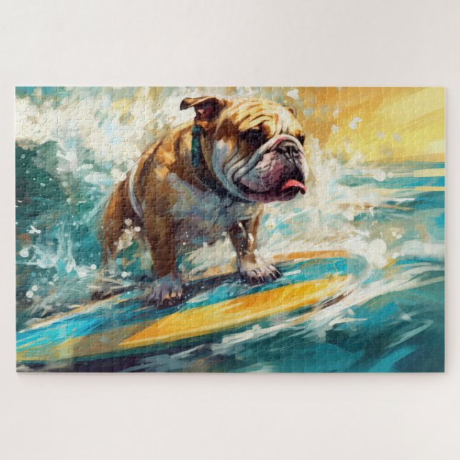 Puzzle Plage de surf peinture Bulldog (Horizontal)