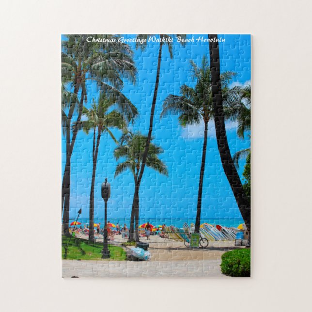 Puzzle Plage de Waikiki Hawaï Honolulu. Vœux de Noël (Vertical)