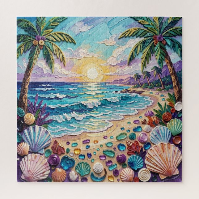 Puzzle Plage d'Impasto et Verre de Mer Coucher de Soleil  (Vertical)
