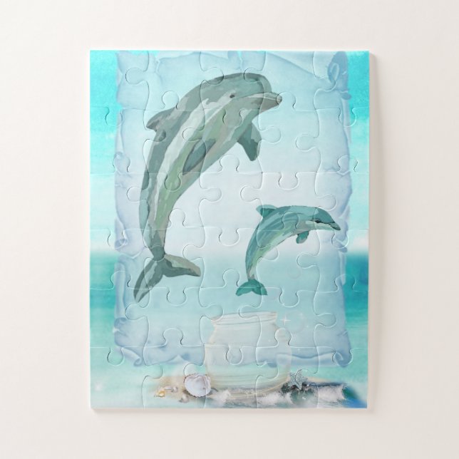Puzzle Plage Dolphins Aquarelle Art (Vertical)