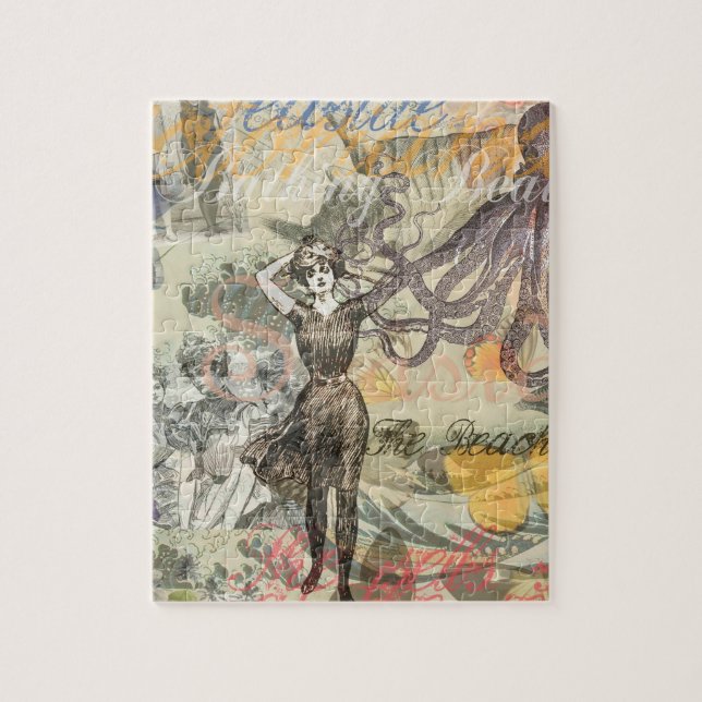 Puzzle Plage du poulpe Antique Steampunk côtier (Vertical)