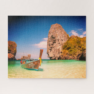 Puzzle Plage Océan calme avec Bateau & Rocks ou votre pho