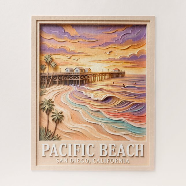 Puzzle Plage Pacifique San Diego 3D Surf Voyage Texturé (Vertical)