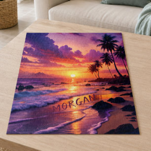 Puzzle Plage personnalisée au coucher du soleil tropical 