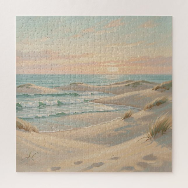 Puzzle Plage Tranquille Coucher de Soleil Dunes Vagues Oc (Vertical)