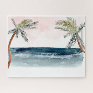 Puzzle Plage tropicale aux palmiers à l'aquarelle Relâche