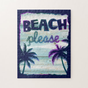 Puzzle Plage Tropicale Néon Bois Vacances Palmiers