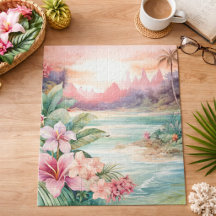 Plage tropicale rose
