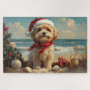 Puzzle Plage Vintage de Noël de Chien Tibétain Terrier