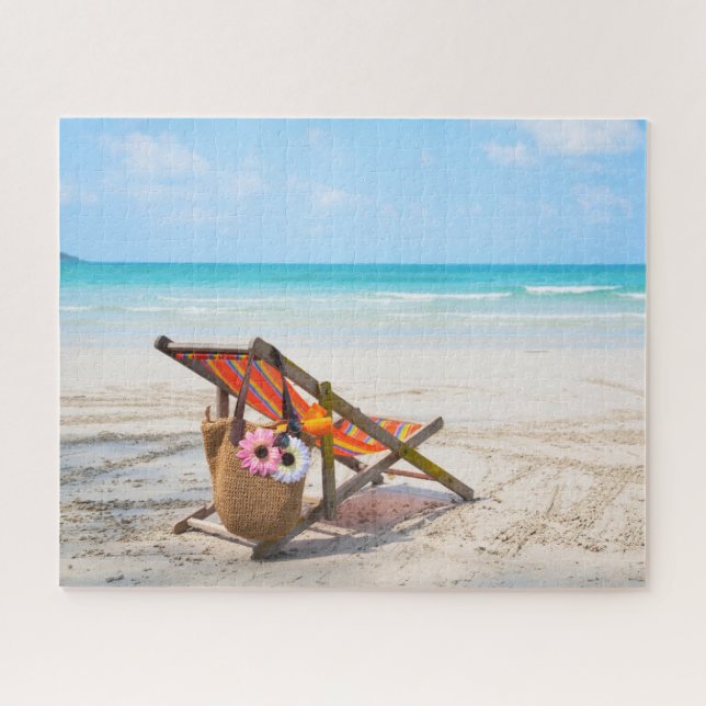Puzzle Plages tropicales | Chaise de plage sur sable (Horizontal)
