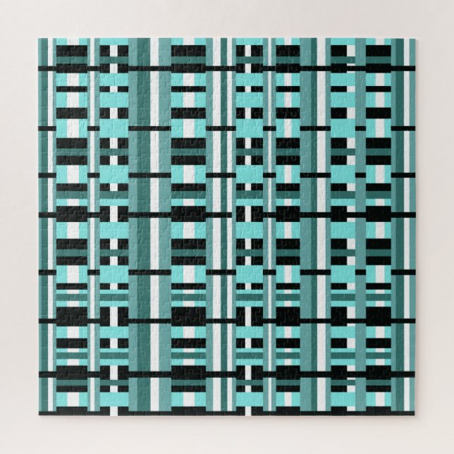 Puzzle Plaid en Aqua, Turquoise, noir & blanc (Vertical)