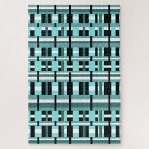 Puzzle Plaid en Aqua, Turquoise, noir & blanc
